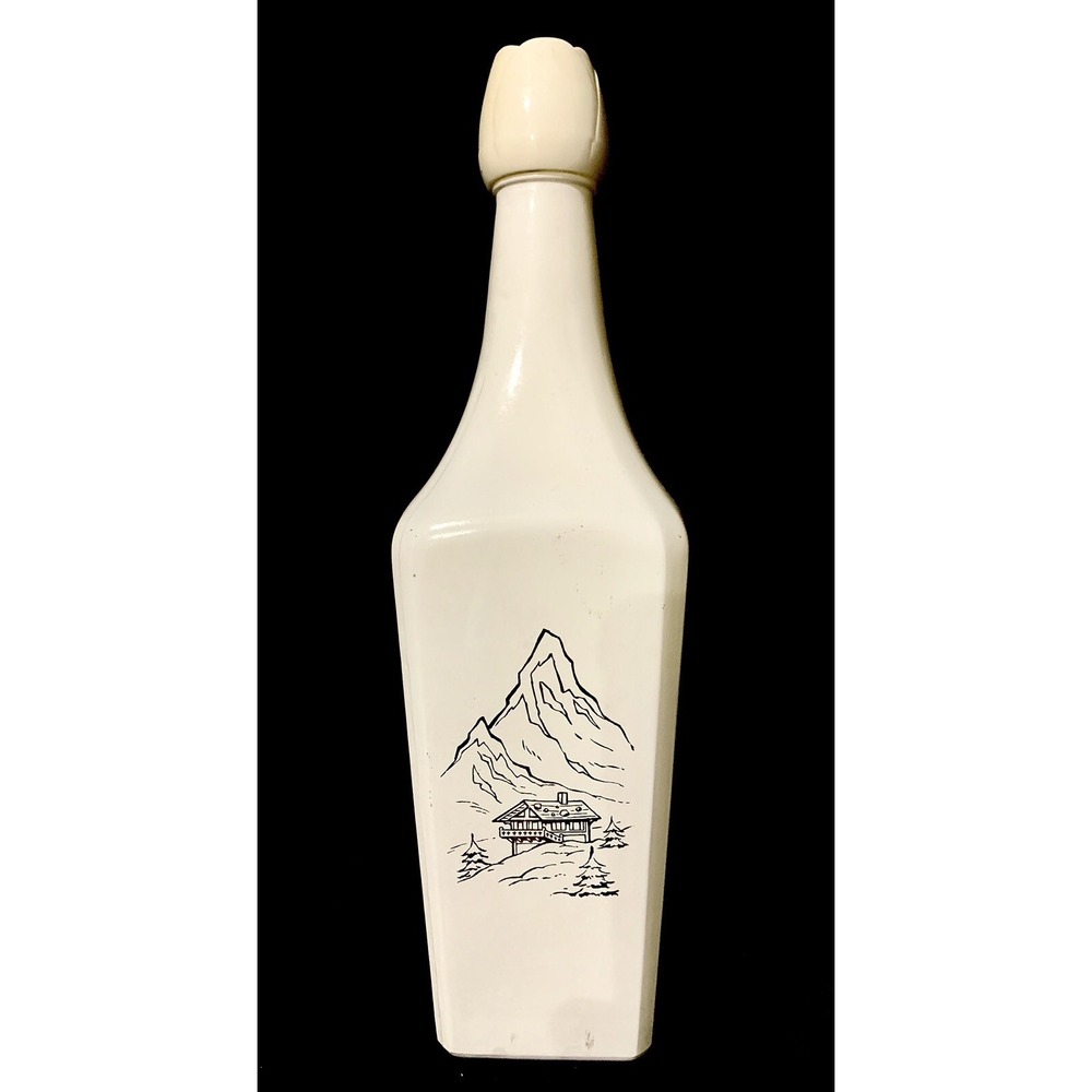 Vintage White Glass Liquor Decanter Bottle With‎ Swiss Alps ~ See Video